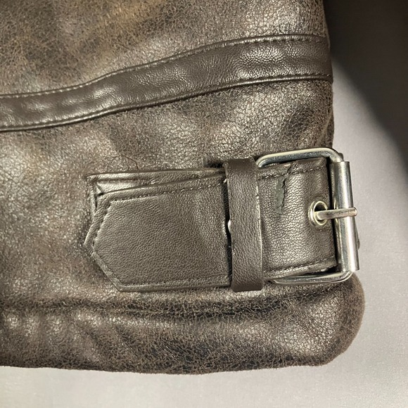 Calvin Klein Men's Extra Large Faux Leather Sherpa Collar Moto Jacket Brown - Picture 14 of 16